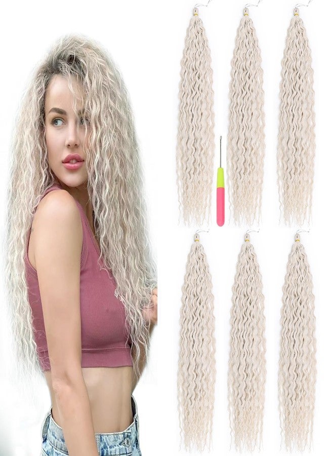 MAYSA Ocean Wave Crochet Hair 22inch Curly Braiding Synthetic Deep Wavy Crochet Hair Extensions 6packs #56C Platinum Blonde - Image 1